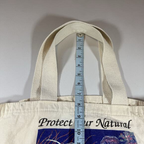 Vintage 90s Sea life Fish Ocean Eco Friendly Printed Canvas Tote Bag - Cream OS - Picture 10 of 10